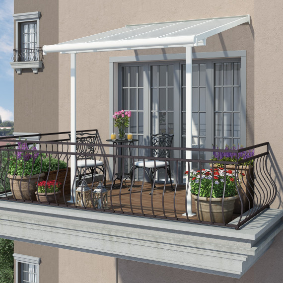 Terrassetak for balkonger og smale verandaer. Klassisk hvit farge i elegant design.